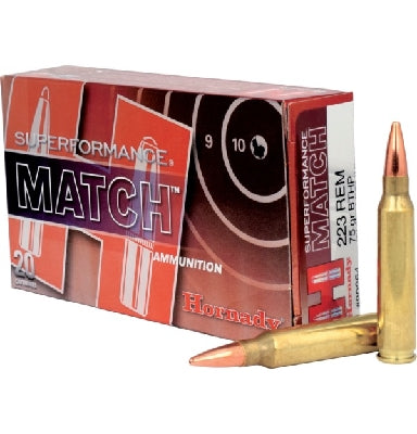 Hornady 223 Rem 75 grain BTHP Superformance Match Ammo 20 rd
