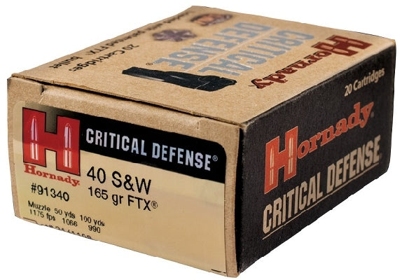Hornady 40 S&amp;W 165 grain FTX Critical Defense Ammo 20 rd