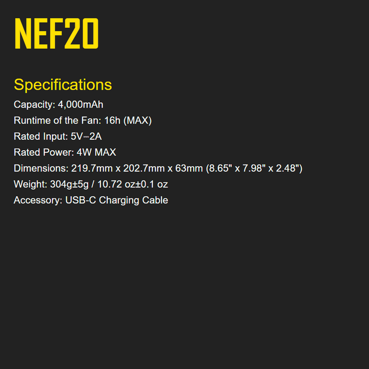 Nitecore NEF20 Portable Neck Fan