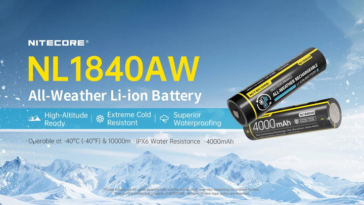Nitecore NL1840AW All-Weather 18650 4000mAh Li-ion Battery