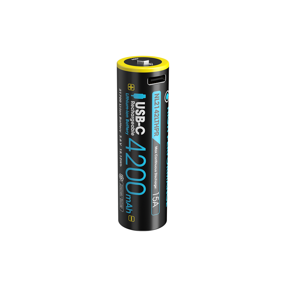 Nitecore NL2142LTHPR 21700 Li-ion Battery, Low Temperature, USB-C Rechargeable, 3.6V 4200mAh