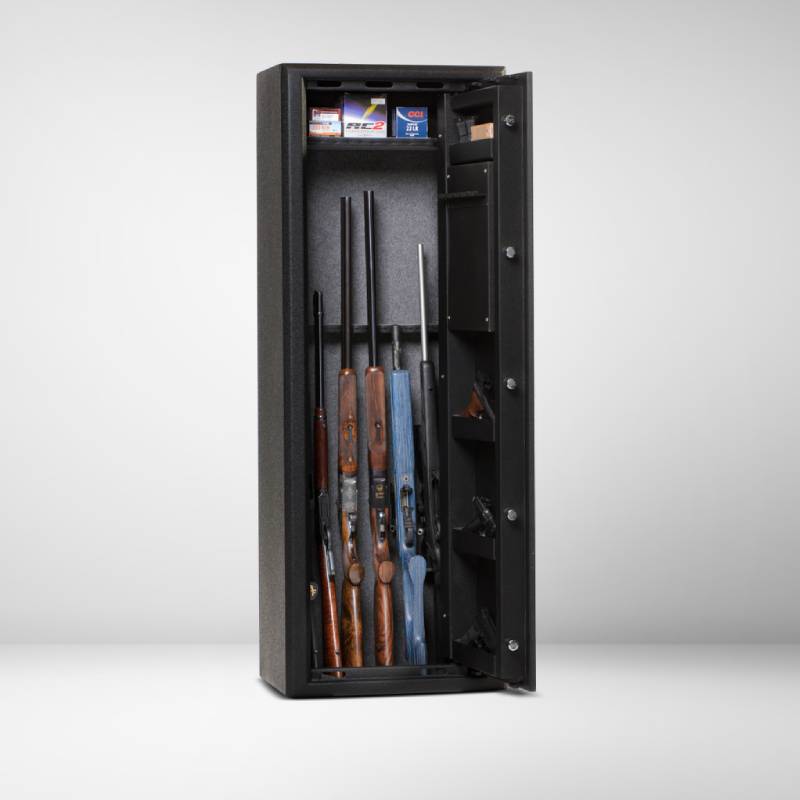 Lokaway LOK366D-HSP gun safe open with rifles and ammo shelf
