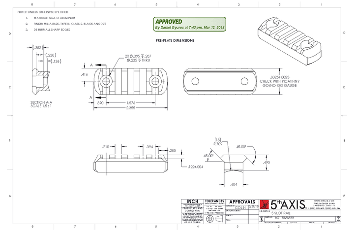 Accuracy Solutions BipodeXt Radiused-Back 5 Slots Picatinny Rails Kit