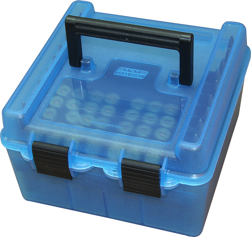 MTM Case-Gard R-100-24 Rifle Ammo Box 100 Round Deluxe Handle Clear Blue