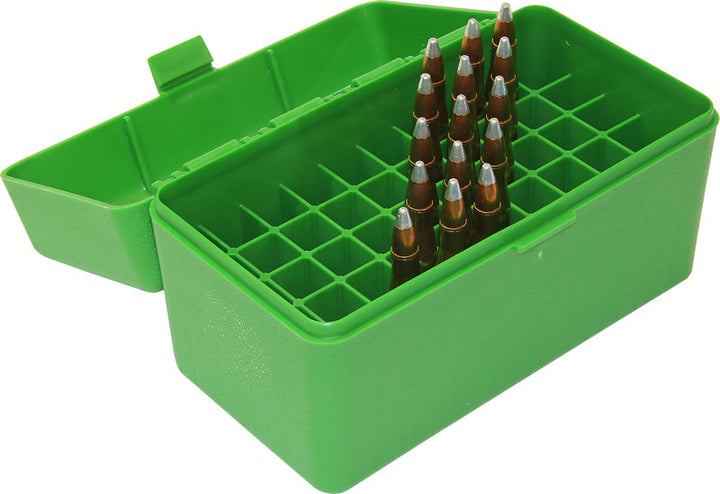MTM Case-Gard RS-50-10 / RMLD-50-10 Rifle Ammo Box 50 Round Green Open