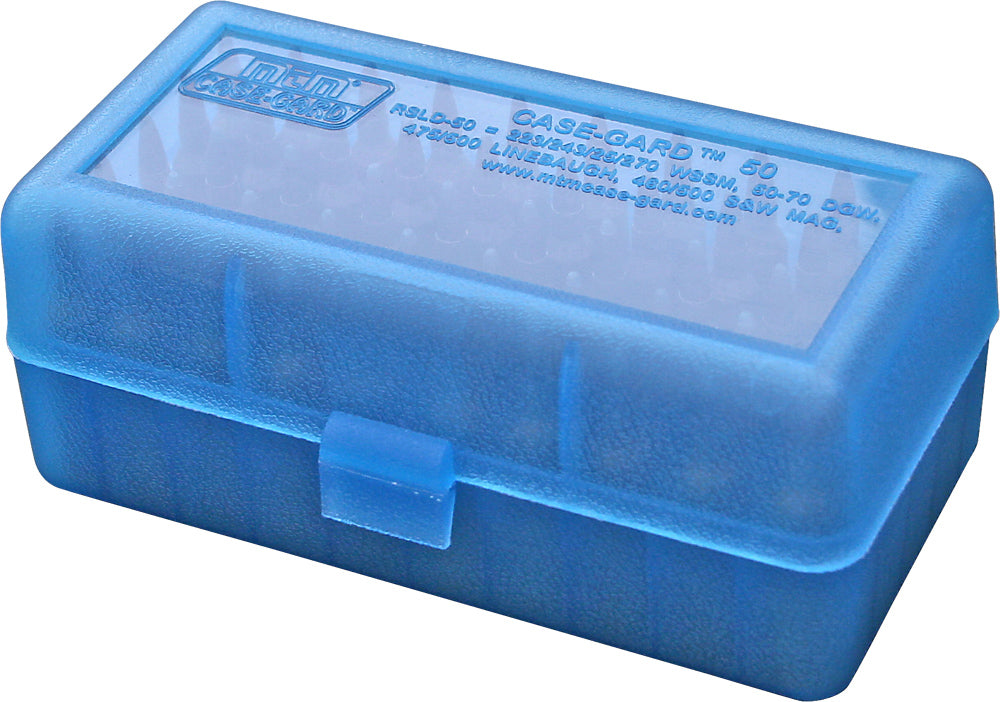 MTM Case-Gard RSLD-50-24 Rifle Ammo Box 50 Round Clear Blue