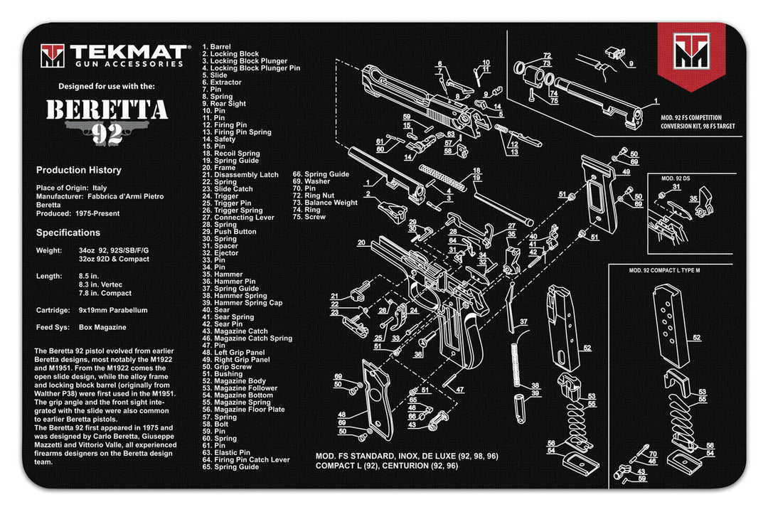 TekMat Beretta 92 Gun Cleaning Mat