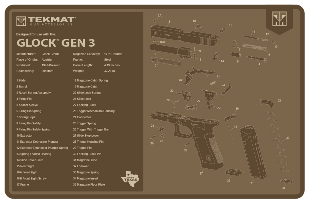 TekMat Glock Gen 3 Gun Cleaning Mat FDE
