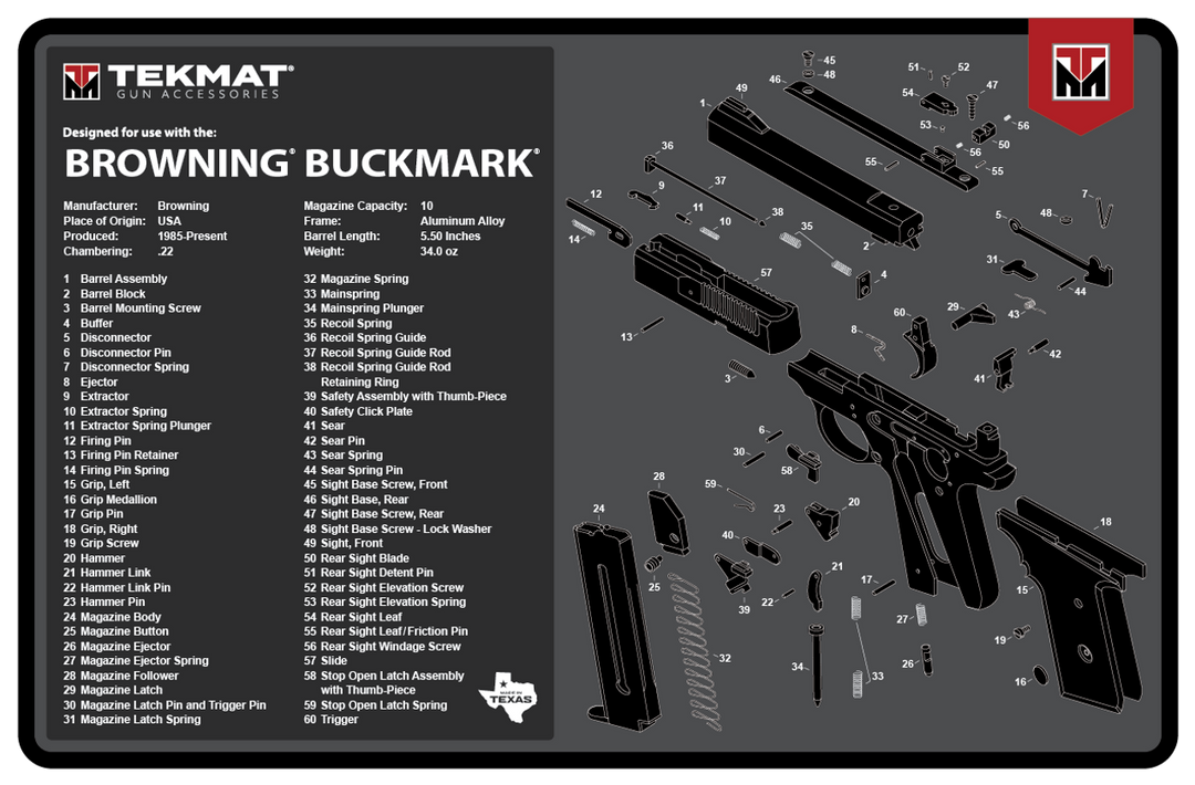 TekMat Browning Buck Mark Gun Cleaning Mat