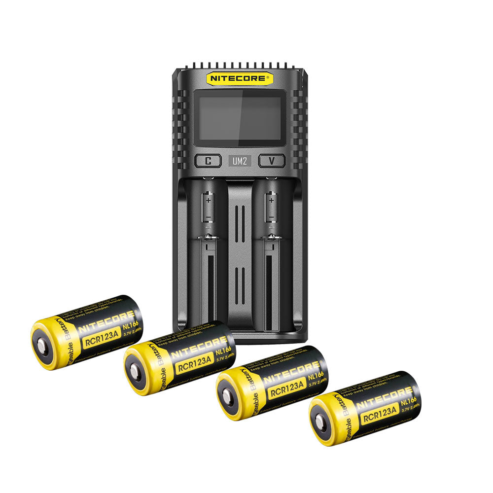 Nitecore UM2NL166 Battery &amp; Charger Combo, 1x UM2 &amp; 4x NL166 CR123A Batteries