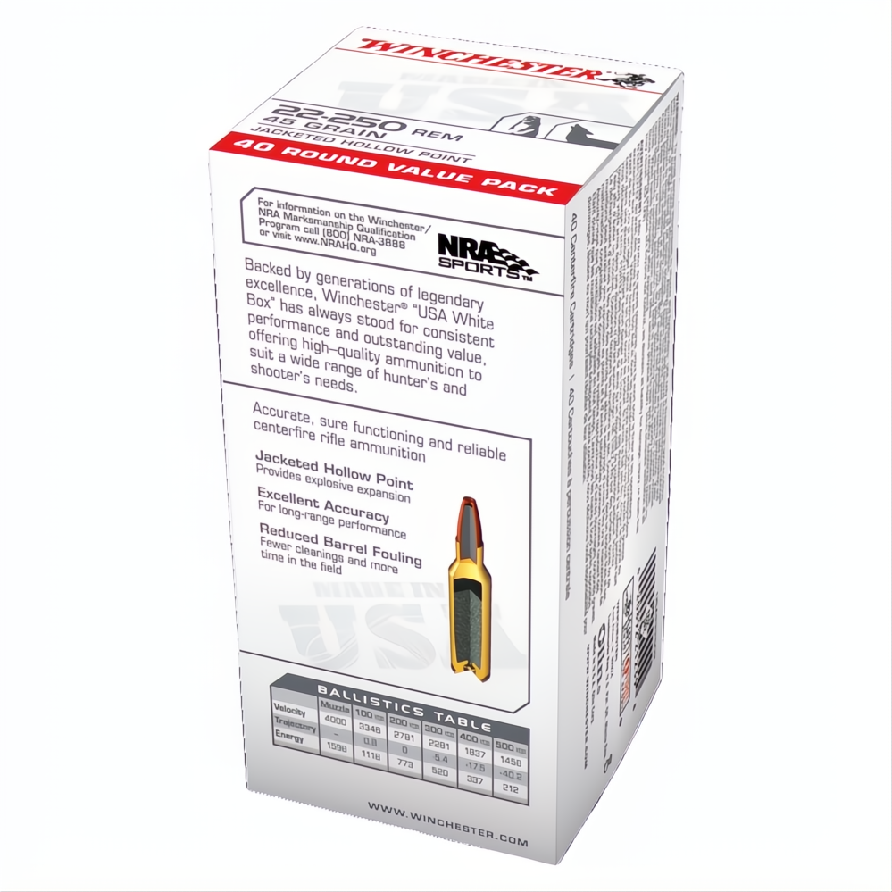 Winchester USA Value Pack 22-250Rem 45gr JHP