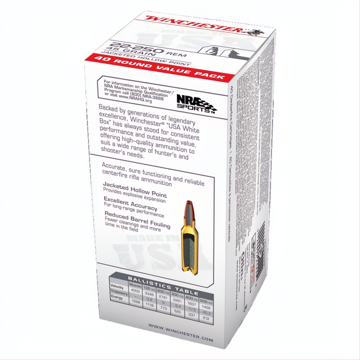 Winchester USA Value Pack 22-250Rem 45gr JHP