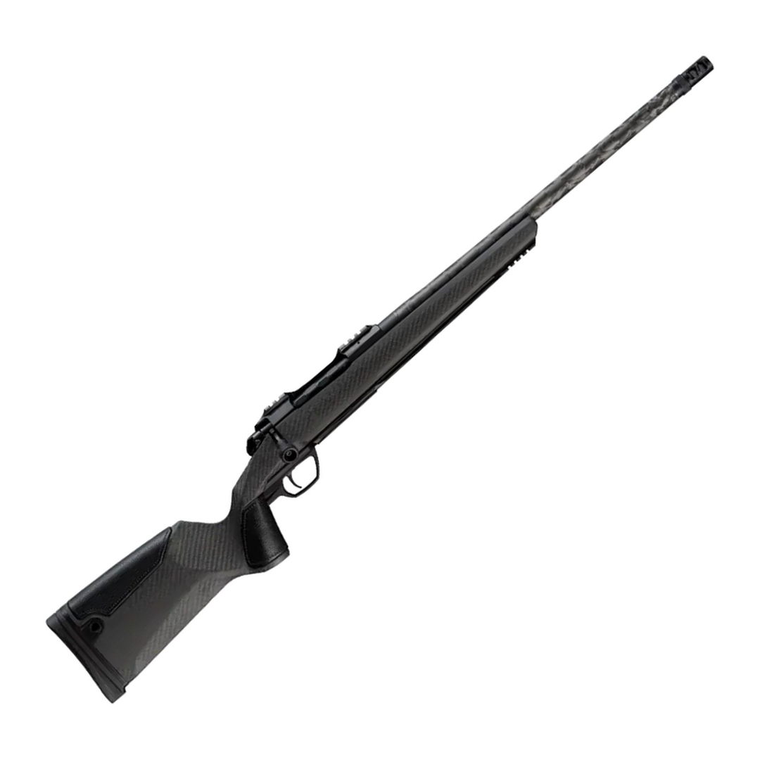 Gunwerks Nexus Gen 2 bolt action rifle in 7mm PRC with black Cerakote action, black carbon fibre stock and 24 inch carbon wrapped barrel