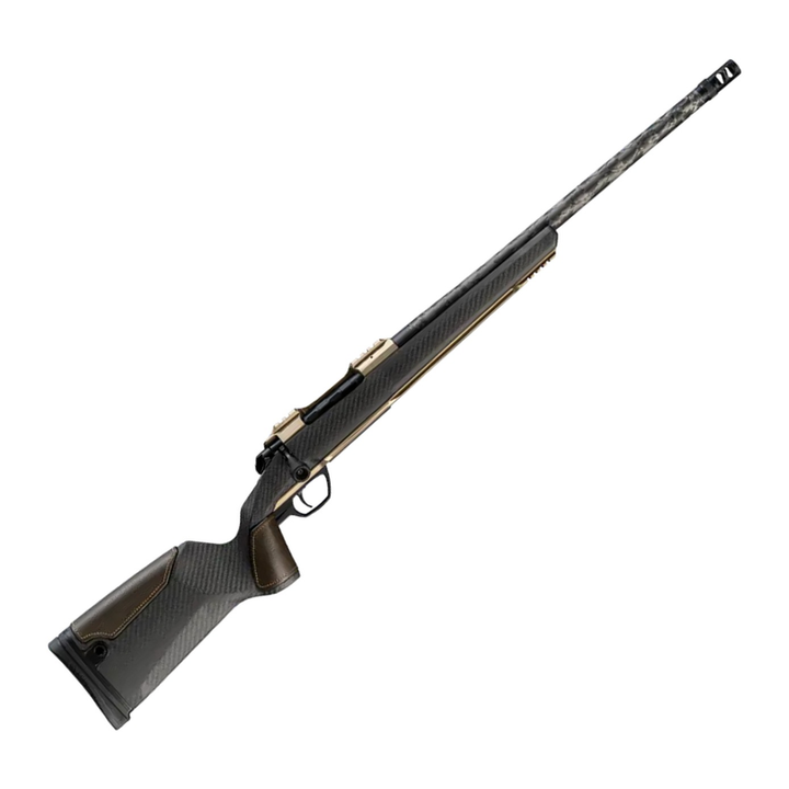 Gunwerks Nexus Gen 1 bolt action rifle in 7mm PRC with FDE Cerakote action, carbon fibre stock and 20 inch carbon wrapped barrel
