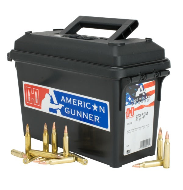 Hornady American Gunner 223 Rem 55 grain HP ammunition, 200 round ammo can