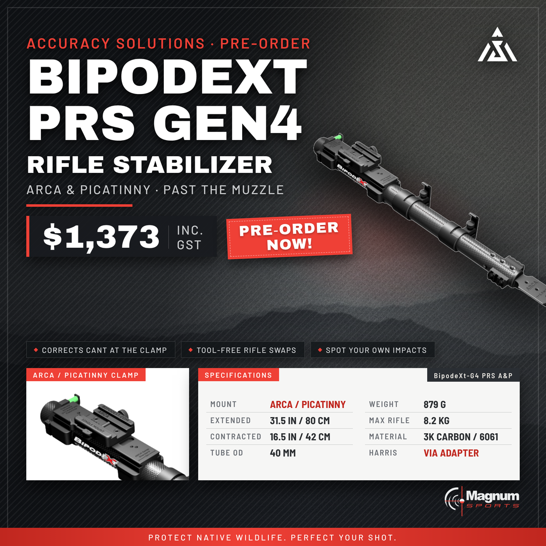 Accuracy Solutions BipodeXt PRS Gen4 Rifle Stabilizer - taking pre-orders now at Magnum Sports