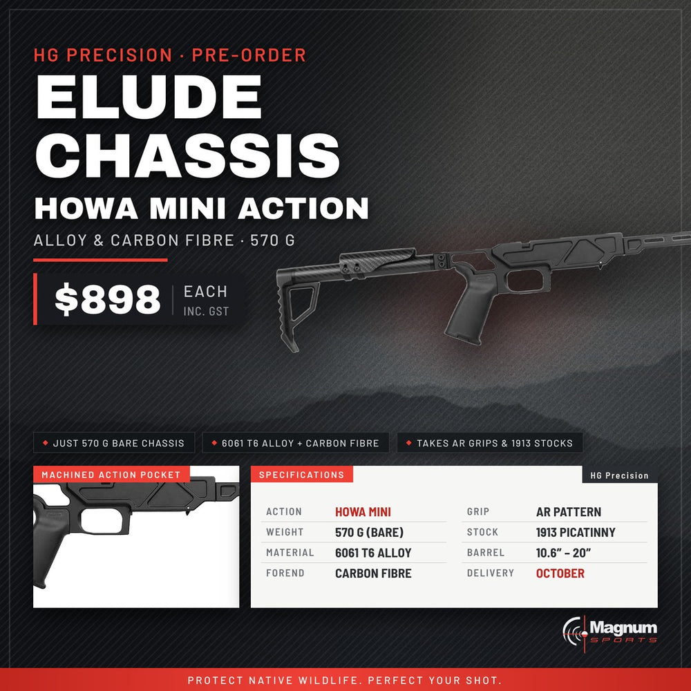 Elude Chassis - Howa Mini Action (October delivery) - Magnum Sports advert, $898