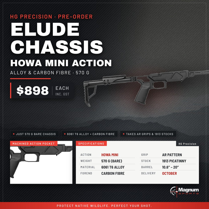 Elude Chassis - Howa Mini Action (October delivery) - Magnum Sports advert, $898