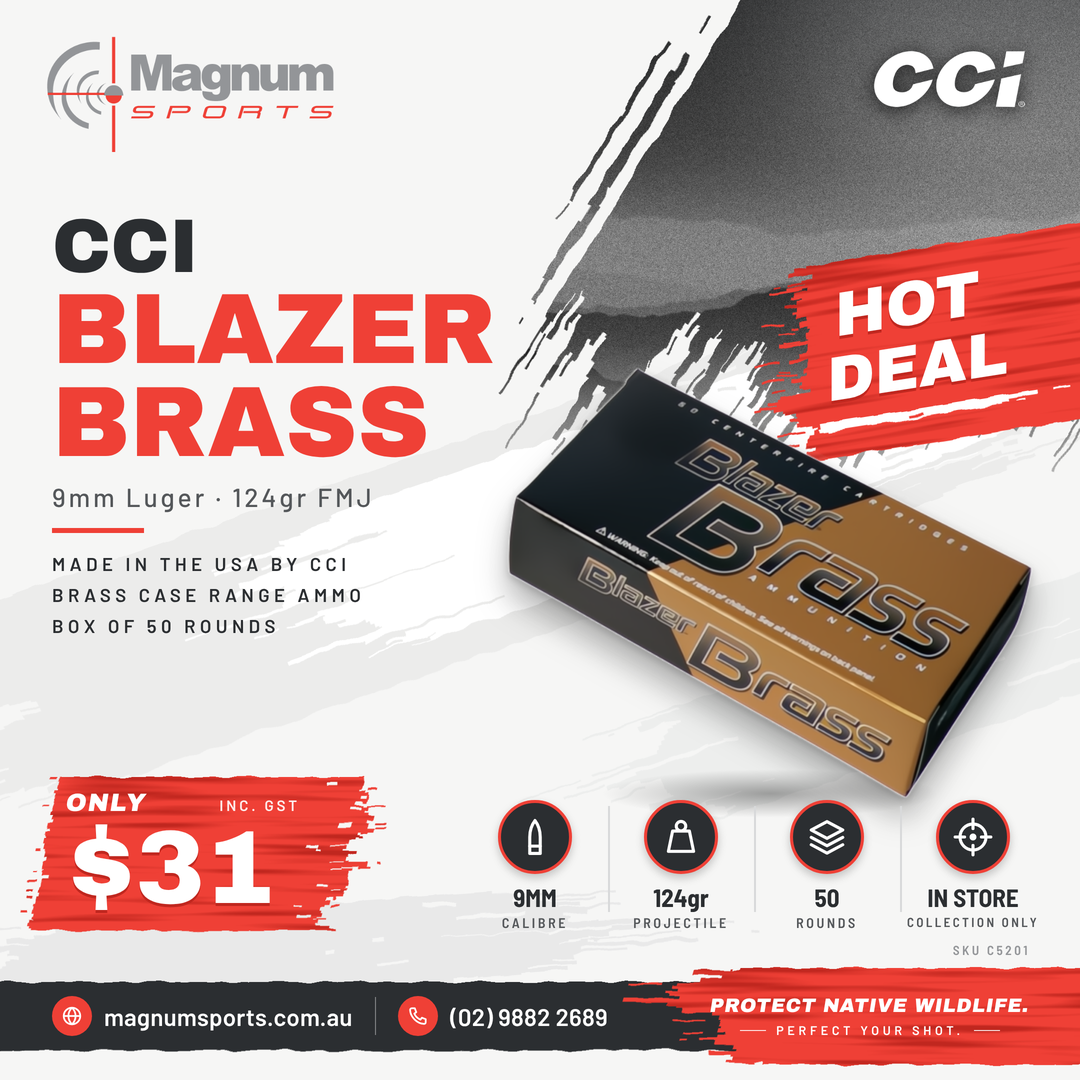 CCI Blazer Brass 9mm Luger 124gr FMJ – only $31 at Magnum Sports