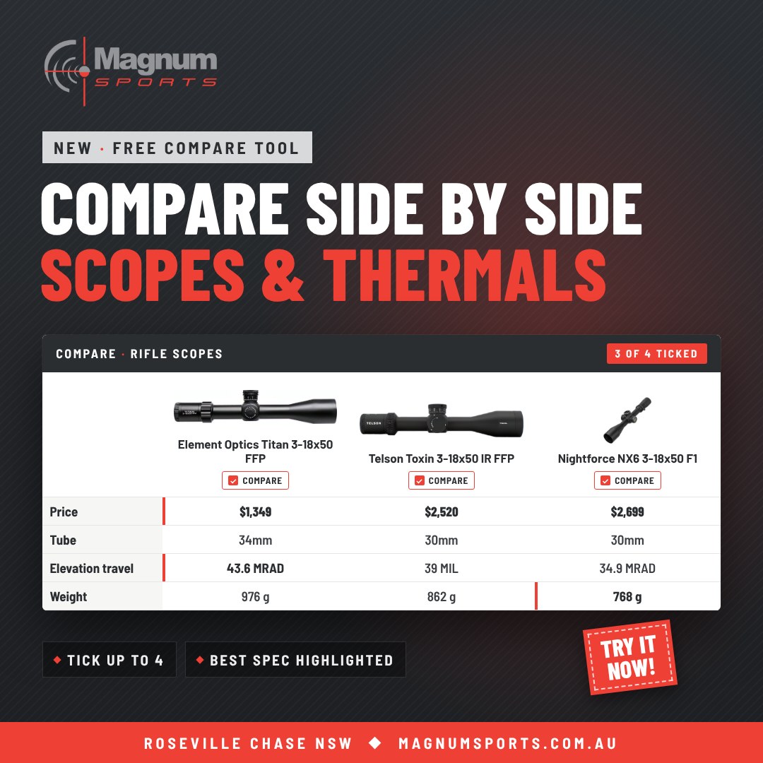 Compare rifle scopes and thermals side by side at Magnum Sports