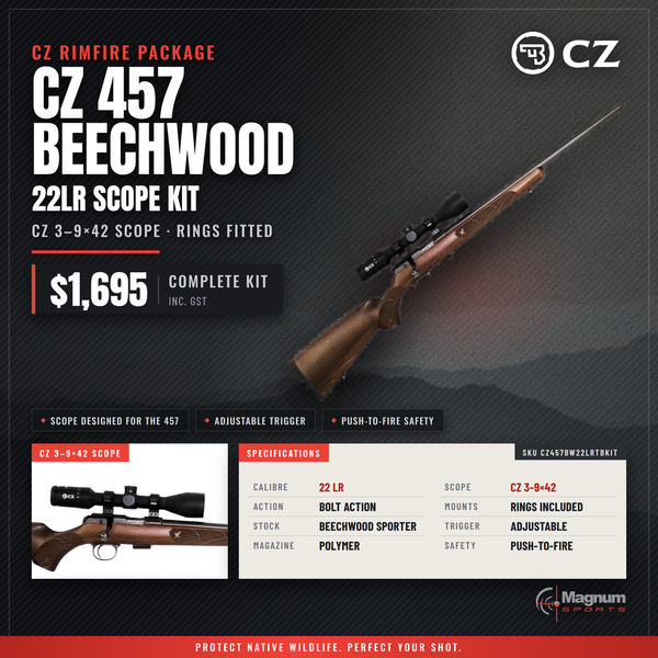 CZ 457 Beechwood 22LR Kit With Scope and Rings