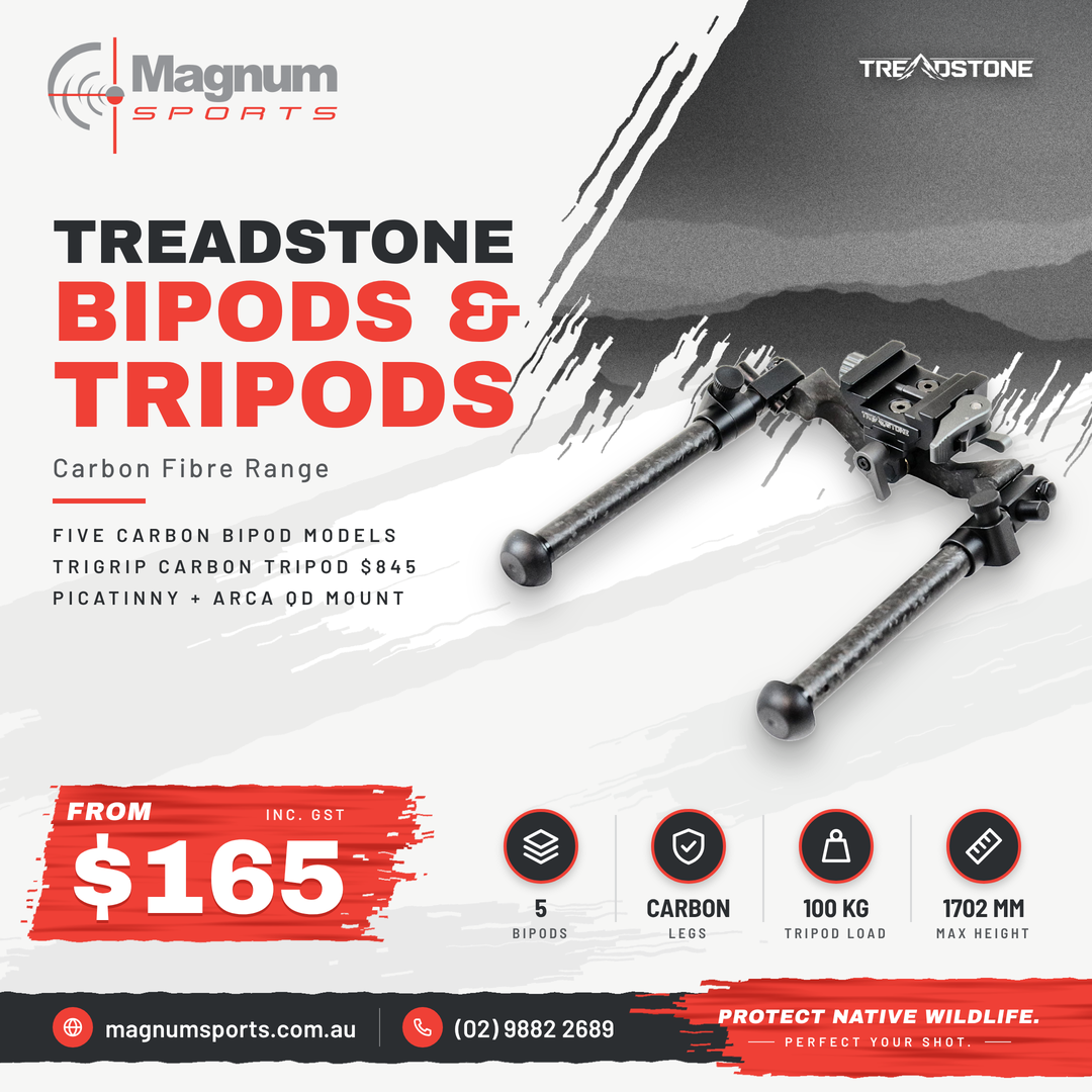 Treadstone carbon fibre bipods and tripods from $165 at Magnum Sports