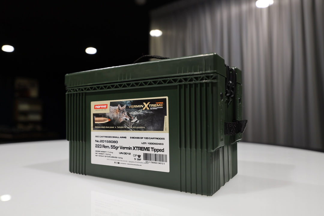 Norma 223 Rem 55gr Vermin Xtreme Tipped 900-round ammo can