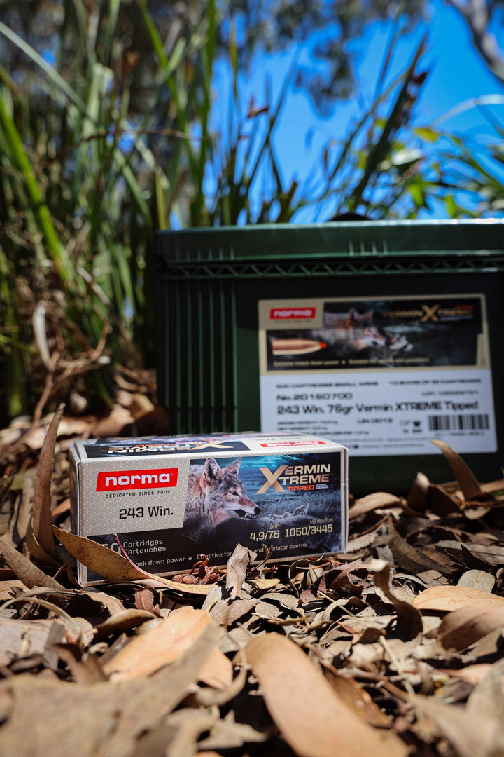 Norma 243 Win Vermin Xtreme Tipped ammo can and box