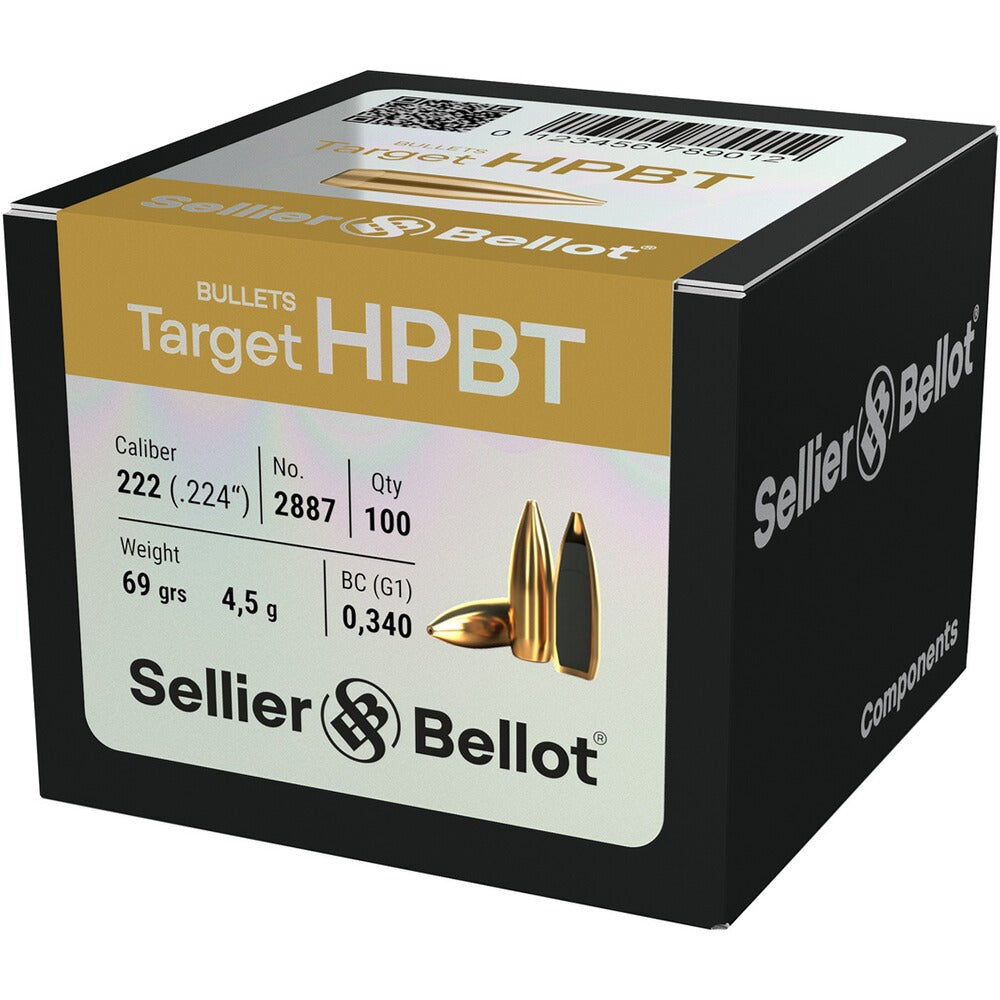 Sellier &amp; Bellot .224 22 caliber 69 grain HPBT bullet 100 pack