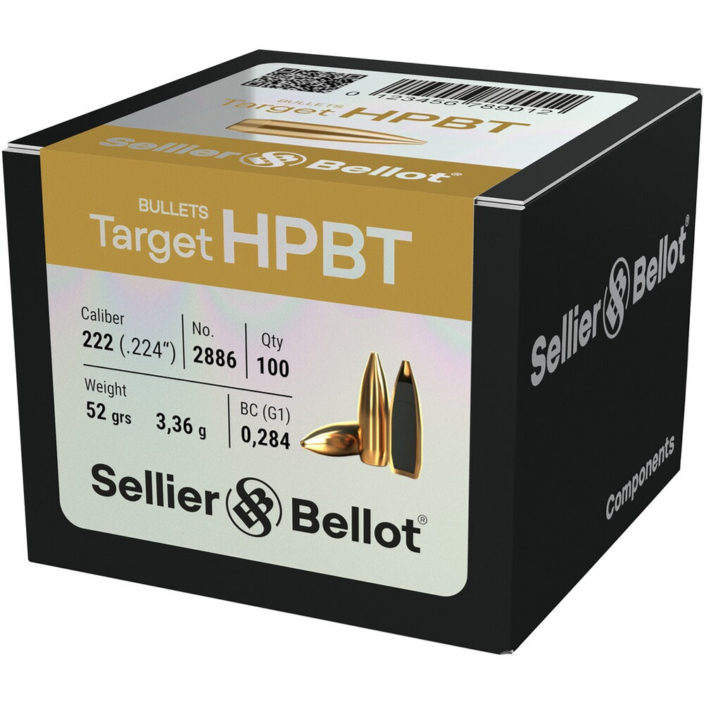 Sellier &amp; Bellot .224 22 caliber 52 grain HPBT Bullet 100 pack